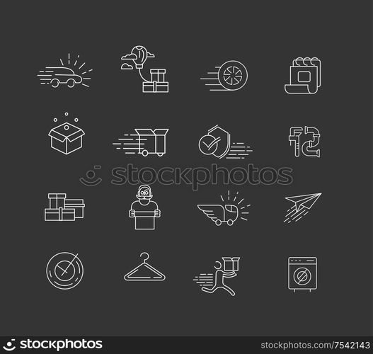 Vector icon and logo for moving to a new home. Editable outline stroke size. Line flat contour, thin and linear design. Simple icons. Concept illustration. Sign, symbol, element.. Vector icon and logo for moving to a new home. Editable outline stroke