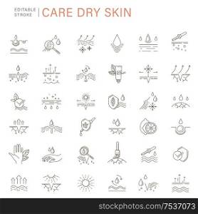 Vector icon and logo for natural cosmetics and care dry skin. Editable outline stroke size.Vitamin E, olive oil, collagen and serum drop elements. Concept illustration. Sign, symbol, element.. Vector icon and logo for natural cosmetics and care dry skin