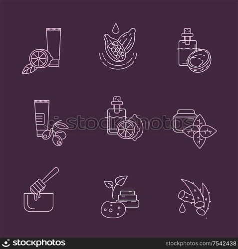 Vector icon and logo for natural cosmetics and care dry skin. Editable outline stroke size. Line flat contour, thin and linear design. Simple icons. Concept illustration. Sign, symbol, element.. Vector icon and logo for natural cosmetics and care dry skin