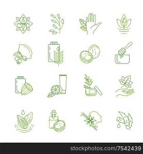 Vector icon and logo for natural cosmetics and care dry skin. Editable outline stroke size. Line flat contour, thin and linear design. Simple icons. Concept illustration. Sign, symbol, element.. Vector icon and logo for natural cosmetics and care dry skin