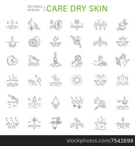 Vector icon and logo for natural cosmetics and care dry skin. Editable outline stroke size.Vitamin E, olive oil, collagen and serum drop elements. Concept illustration. Sign, symbol, element.. Vector icon and logo for natural cosmetics and care dry skin