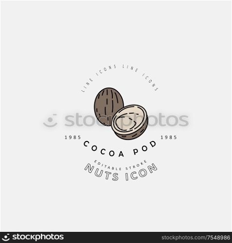 Vector icon and logo for nuts and seeds. Editable outline stroke size. Line flat contour, thin and linear design. Simple icons. Concept illustration. Sign, symbol, element.. Vector icon and logo for nuts and seeds. Editable outline stroke