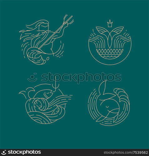 Vector icon and logo for sea or fish, asian food and seafood. Editable outline stroke size. Line flat contour, thin and linear design. Simple isolated icons. Concept illustration. Sign, symbol, element.. Vector icon and logo for sea or fish, asian food and seafood