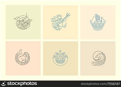 Vector icon and logo for sea or fish, asian food and seafood. Editable outline stroke size. Line flat contour, thin and linear design. Simple icons. Concept illustration. Sign, symbol, element.. Vector icon and logo for sea or fish, asian food and seafood. Editable outline stroke size. Line flat contour, thin and linear design. Simple icons. Concept illustration