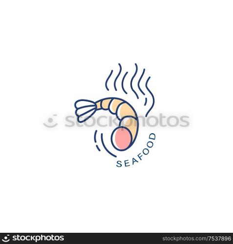 Vector icon and logo for seafood restaurant or cafe. Editable outline stroke size. Line flat contour, thin and linear design. Simple icons. Concept illustration. Sign, symbol, element.. Vector icon and logo for seafood restaurant or cafe