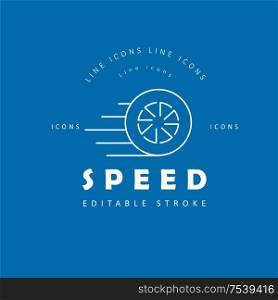 Vector icon and logo for speed motion. Editable outline stroke size. Line flat contour, thin and linear design. Simple icons. Concept illustration. Sign, symbol, element.. Vector icon and logo for speed motion. Editable outline stroke size