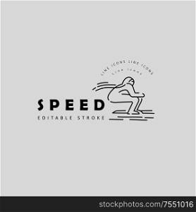 Vector icon and logo for speed motion. Editable outline stroke size. Line flat contour, thin and linear design. Simple icons. Concept illustration. Sign, symbol, element.. Vector icon and logo for speed motion. Editable outline stroke size