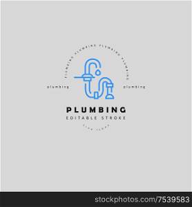 Vector icon and logo of plumbing. Editable outline stroke size. Line flat contour, thin and linear design. Simple icons. Concept illustration. Sign, symbol, element.. Vector icon and logo of plumbing. Editable outline stroke size