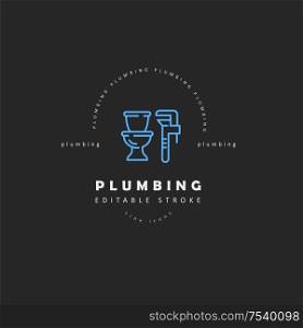 Vector icon and logo of plumbing. Editable outline stroke size. Line flat contour, thin and linear design. Simple icons. Concept illustration. Sign, symbol, element.. Vector icon and logo of plumbing. Editable outline stroke size
