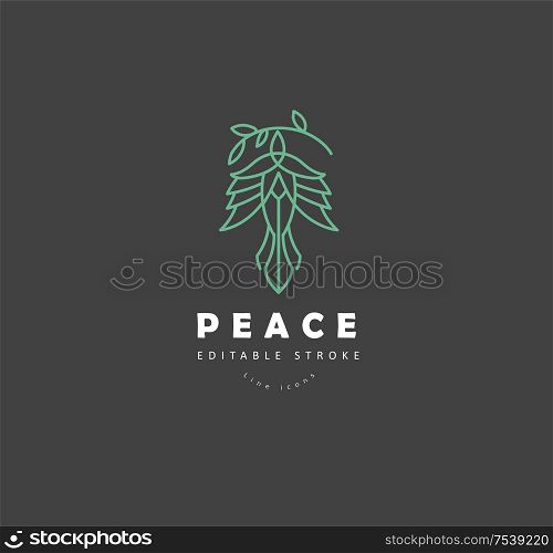 Vector icon and logo peace and charity. Editable outline stroke size. Line flat contour, thin and linear design. Simple icons. Concept illustration. Sign, symbol, element.. Vector icon and logo peace and charity. Editable outline stroke