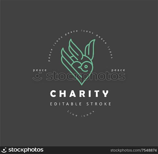 Vector icon and logo peace and charity. Editable outline stroke size. Line flat contour, thin and linear design. Simple icons. Concept illustration. Sign, symbol, element.. Vector icon and logo peace and charity. Editable outline stroke