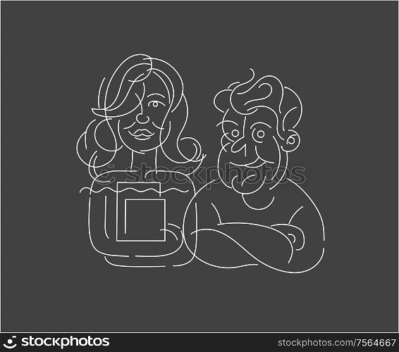 Vector icon and logo people character avatars, creative team. Editable outline stroke size. Line flat contour, thin and linear design. Simple icons. Concept illustration. Sign, symbol, element.. Vector icon and logo people character avatars