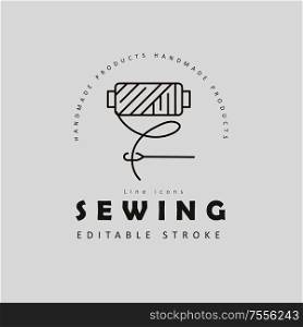 Vector icon and logo sewing and handmade. Editable outline stroke size. Line flat contour, thin and linear design. Simple icons. Concept illustration. Sign, symbol, element.. Vector icon and logo sewing and handmade. Editable outline stroke