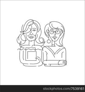 Vector icon and logo women character avatars, creative team. Editable outline stroke size. Line flat contour, thin and linear design. Simple icons. Concept illustration. Sign, symbol, element.. Vector icon and logo people character avatars