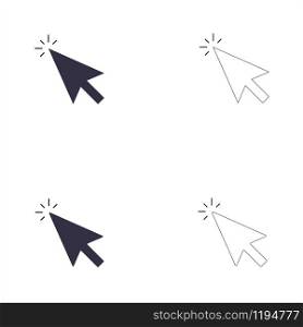Vector icon black and outline mouse arrows with stroke click for animation motion graphic. Flat cursor pointer sign button element design for a internet web site, mobile app