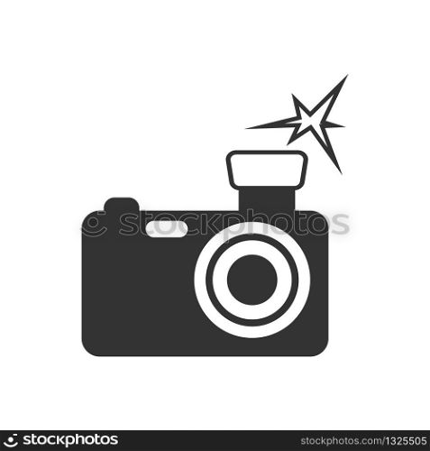Vector icon, camera with flash. Stock illustration for websites, applications and logos.