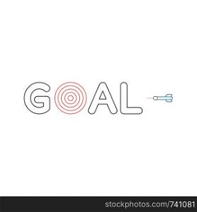 Vector icon concept of black goal word and bulls eye with dart. White background and colored.