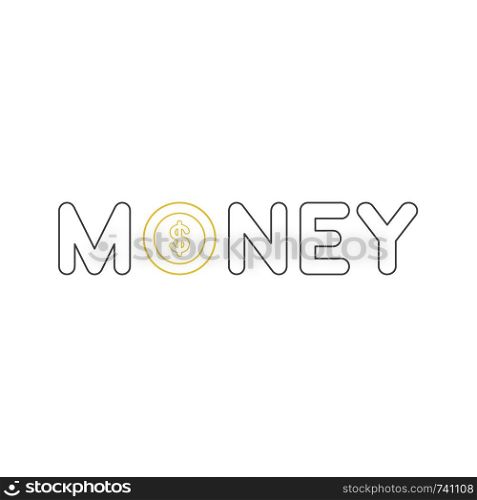 Vector icon concept of black money word with dollar money coin. White background and colored.
