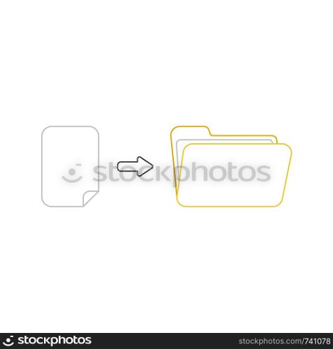 Vector icon concept of blank paper into yellow open folder. White background and colored.