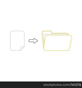 Vector icon concept of blank paper into yellow open folder. White background and colored.