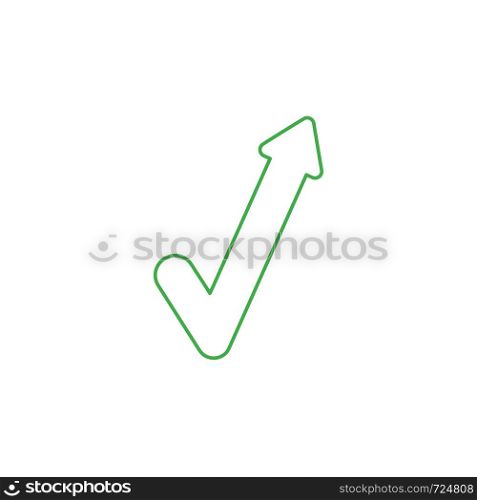 Vector icon concept of check mark with arrow pointing up. White background and colored outlines.