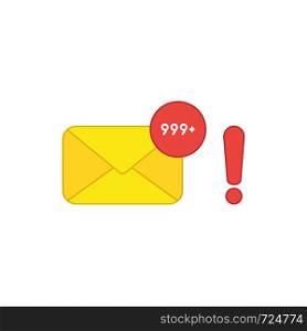 Vector icon concept of closed envelope email and lot of junk spam emails with exclamation mark. Colored outlines.