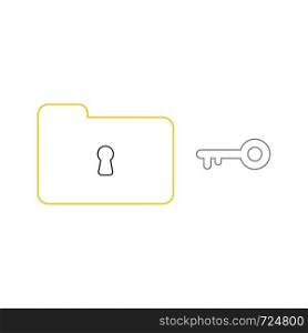 Vector icon concept of closed folder and keyhole with key. White background and colored outlines.