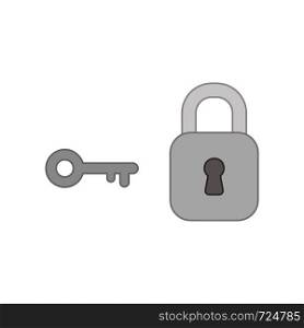 Vector icon concept of closed padlock with key. Colored outlines.