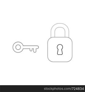Vector icon concept of closed padlock with key. White background and colored outlines.