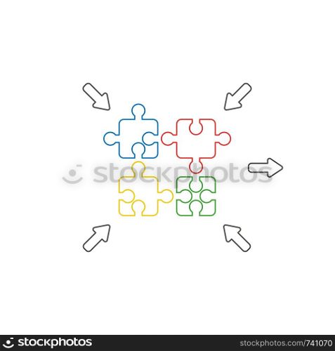 Vector icon concept of four jigsaw puzzle pieces connecting. White background and colored.