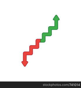 Vector icon concept of green and red arrow stairs moving up and down. Colored outlines.