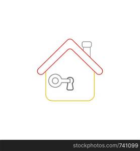 Vector icon concept of grey key lock or unlock house keyhole. White background and colored.