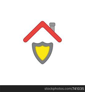 Vector icon concept of guard shield under red roof. Colored outlines.