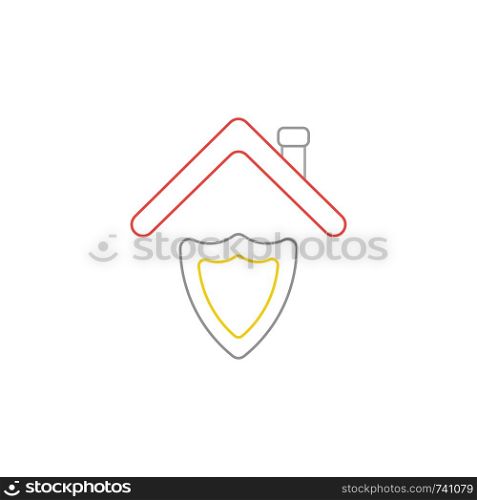 Vector icon concept of guard shield under red roof. White background and colored.