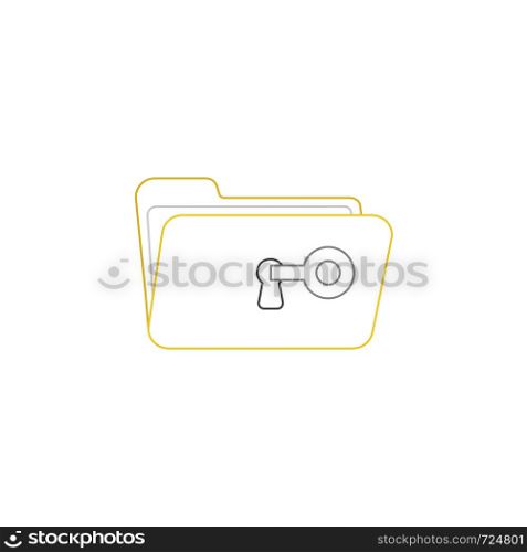 Vector icon concept of key unlock folder keyhole. White background and colored outlines.