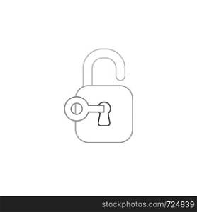 Vector icon concept of key unlocked padlock. White background and colored outlines.