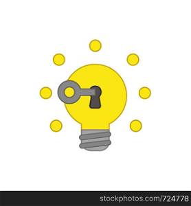 Vector icon concept of key unlocking light bulb idea glowing. Colored outlines.