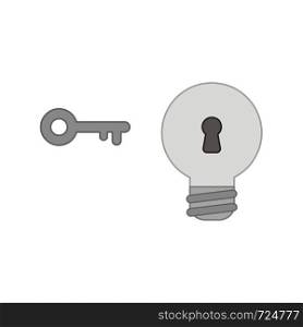 Vector icon concept of light bulb with keyhole and key. Colored outlines.