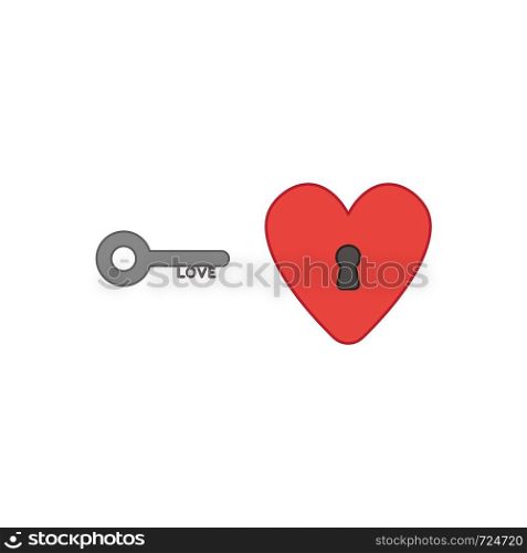 Vector icon concept of love key and heart with keyhole. Colored outlines.