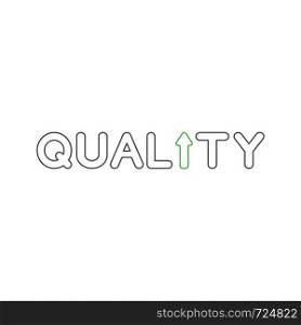 Vector icon concept of quality word text with arrow moving up. White background and colored outlines.