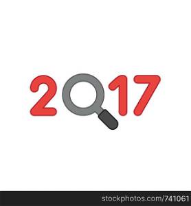 Vector icon concept of red 2017 with magnifying glass. Colored outlines.
