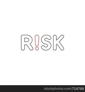 Vector icon concept of risk text with exclamation mark. White background and colored outlines.