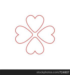 Vector icon concept of rotated four hearts. White background and colored outlines.