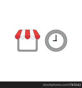 Vector icon concept of shop store with clock. Colored outlines.