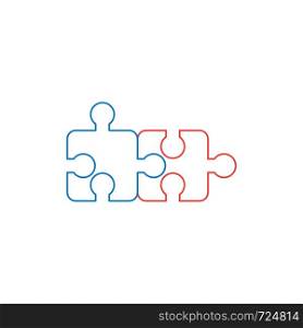 Vector icon concept of two puzzle pieces connected. White background and colored outlines.