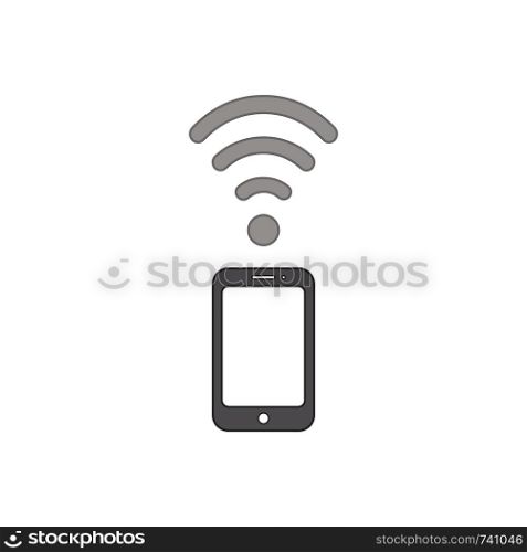 Vector icon concept of use smartphone as modem, black smartphone with grey wifi wireless symbol. Colored outlines.