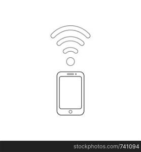 Vector icon concept of use smartphone as modem, black smartphone with grey wifi wireless symbol. White background and colored.