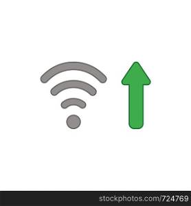Vector icon concept of wifi wireless symbol with arrow moving up symbolizing high-speed internet connection. Colored outlines.