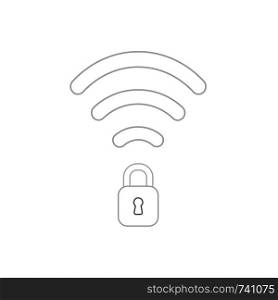 Vector icon concept of wifi wireless symbol with closed padlock. White background and colored.