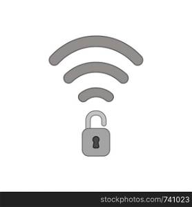 Vector icon concept of wifi wireless symbol with opened padlock. Colored outlines.